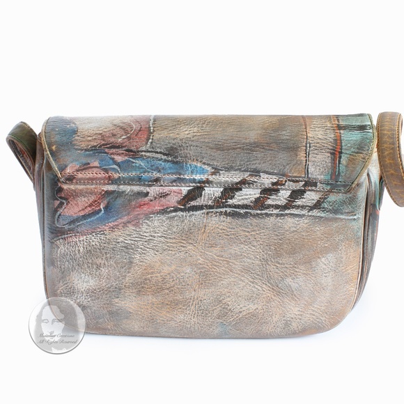Jane Yoo Bag Crossbody Distressed Leather Handpainted Wearable Art Flap Bag - Picture 6 of 9